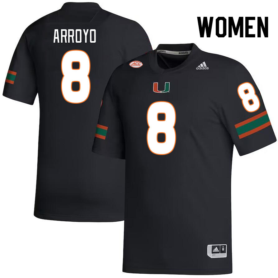 Women #8 Elijah Arroyo Miami Hurricanes College Football Jerseys Stitched-Black